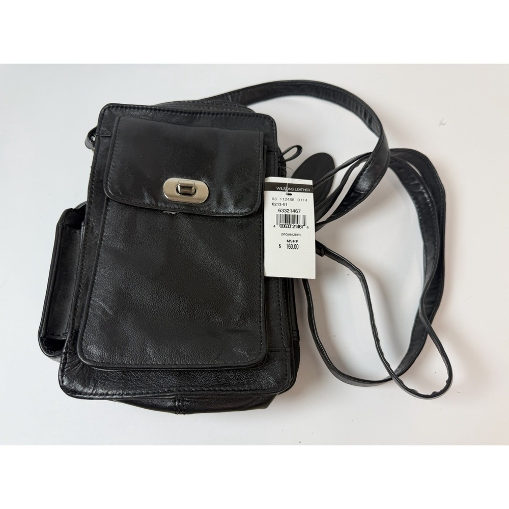 Wilson's Leather Crossbody Purse Wallet Travel Organizer Black Vintage‎ #2